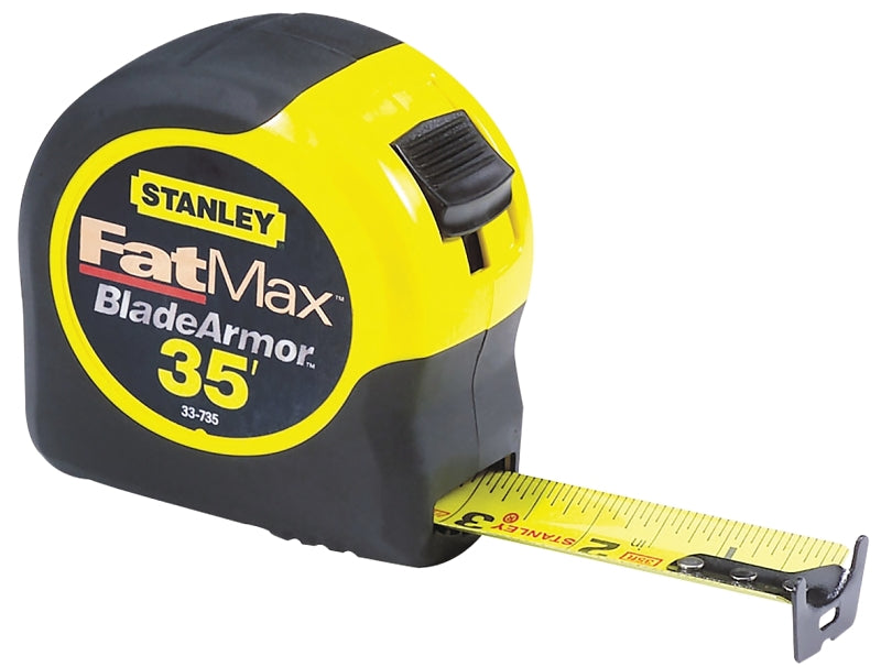 STANLEY 33-735 Tape Measure, 35 ft L Blade, 1-1/4 in W Blade, Steel Blade, ABS Case, Black/Yellow Case