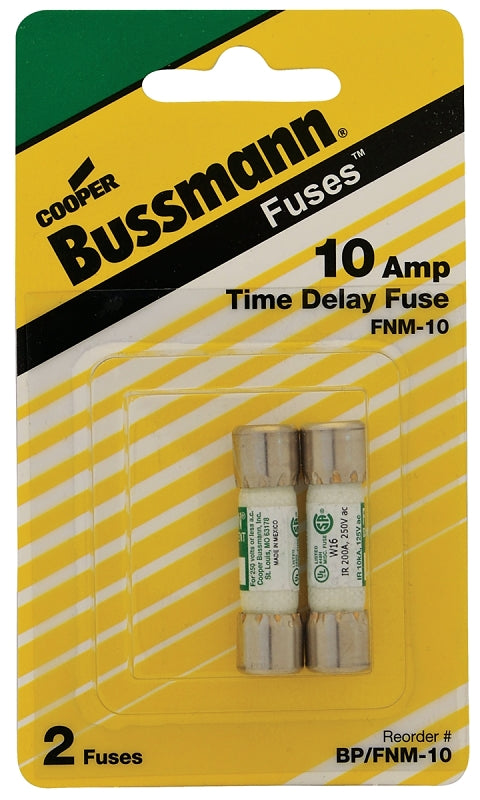 Bussmann BP/FNM-10 Series Time Delay Fuse, 10 A, 250 V, 200 A, 10 kA Interrupt, Melamine Body, Clip, Holder Terminal