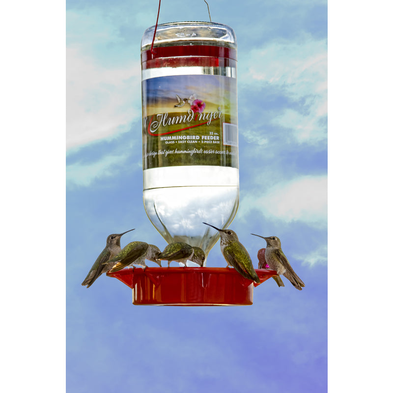 Humdinger Hummingbird 32 oz Glass Bottle Nectar Feeder 8 ports, Pack of 12