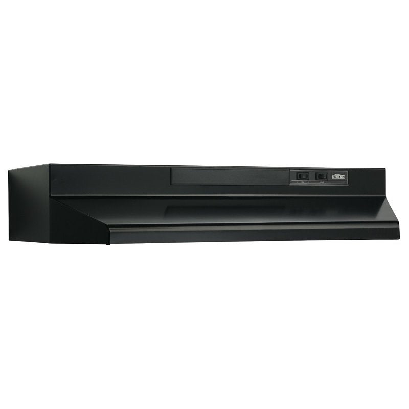 Broan F403023 Range Hood, 160 cfm, 2 Fan, Convertible Vent, 30 in W, 17-1/2 in D, 6 in H, Black, ADA Compliant