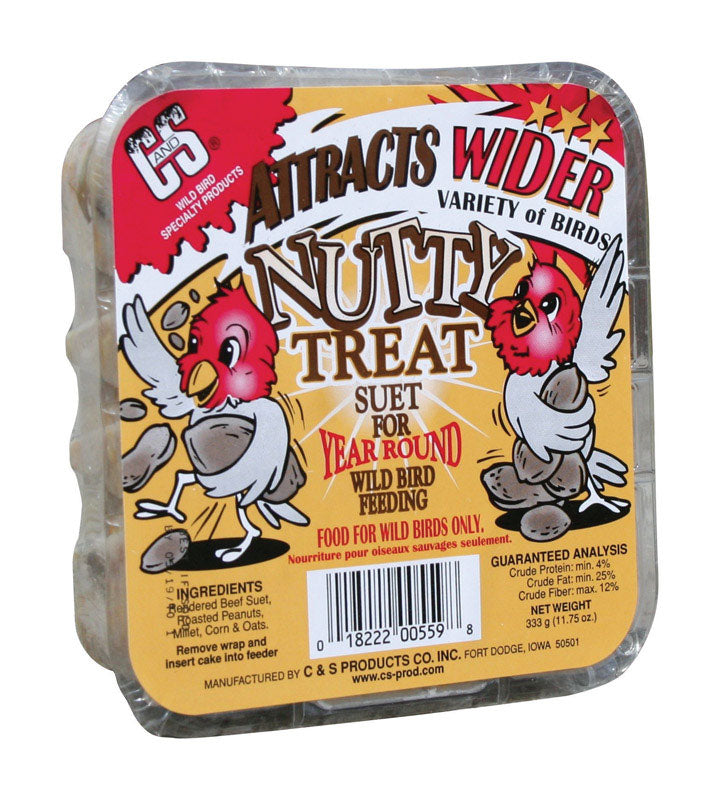 C&S Products Nutty Treat Assorted Species Beef Suet Wild Bird Food 11.75 oz, Pack of 12