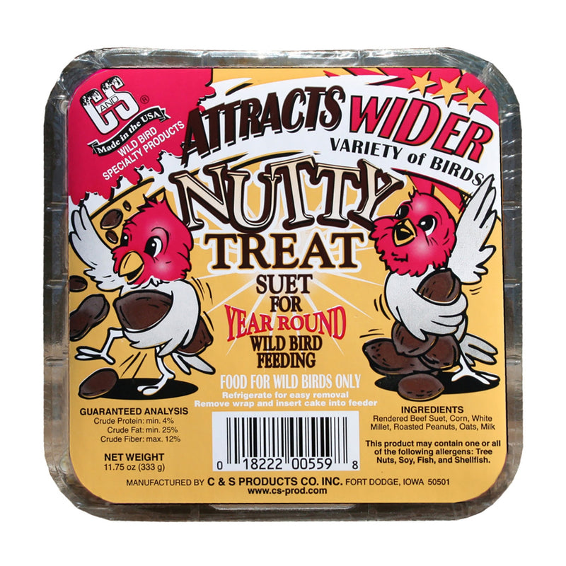 C&S Products Nutty Treat Assorted Species Beef Suet Wild Bird Food 11.75 oz, Pack of 12