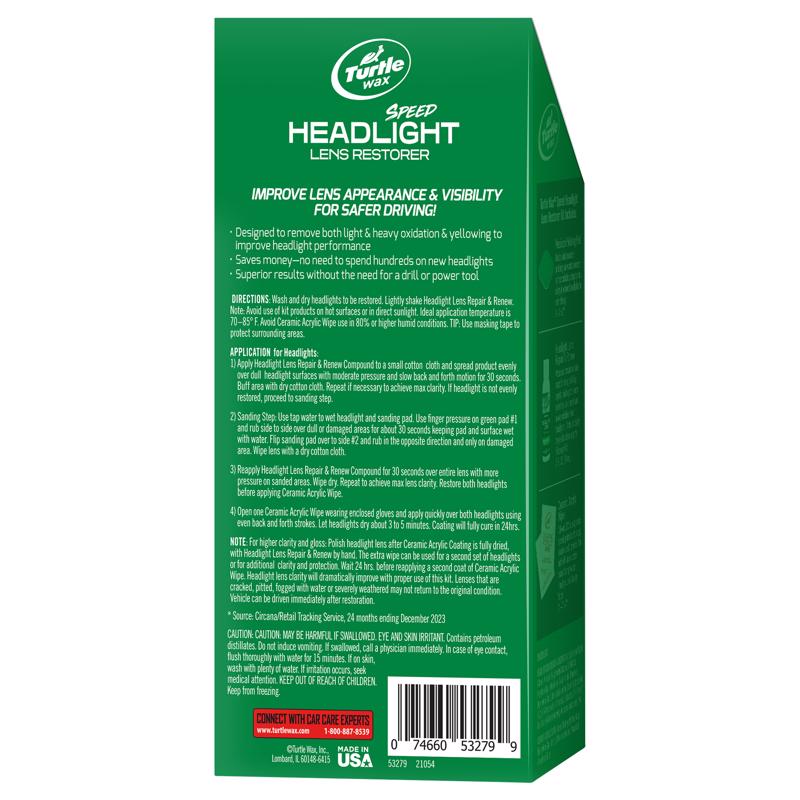 Turtle Wax Glass/Metal/Plastic Headlight Restorer Kit