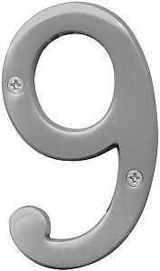 Hy-Ko BR-43SN, Prestige Series BR-43SN/9 House Number, Character: 9, 4 in H Character, Brass, Pack of 3