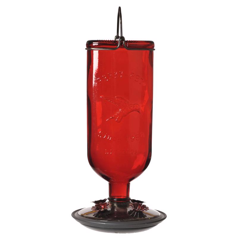 Perky-Pet Hummingbird 16 oz Glass/Metal/Plastic Antique Bottle Nectar Bird Feeder 4 ports, Pack of 2