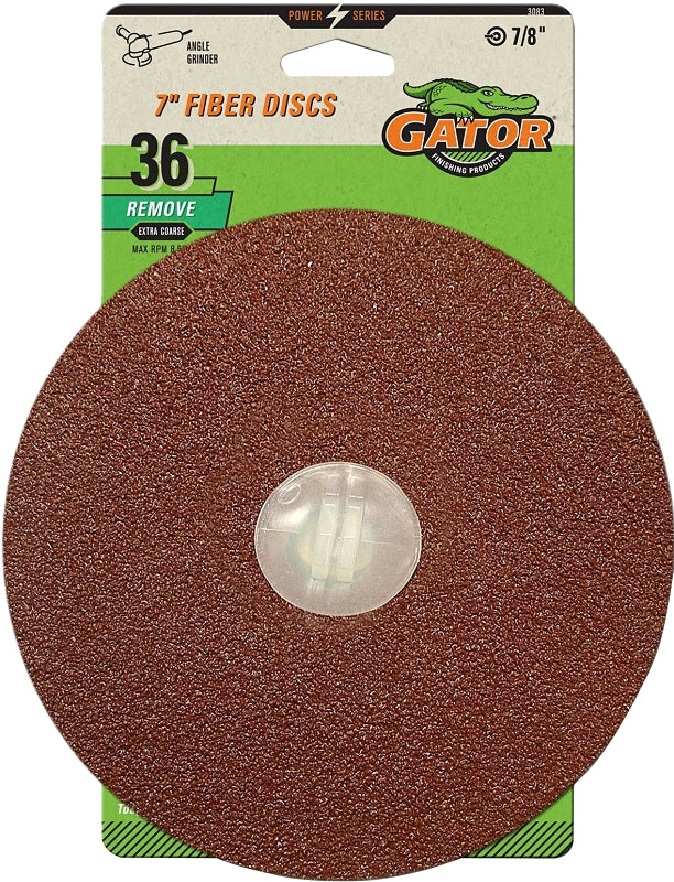 Gator 3083 Sanding Disc, 7 in Dia, 36 Grit, Extra Coarse, Aluminum Oxide Abrasive, Fiber Backing