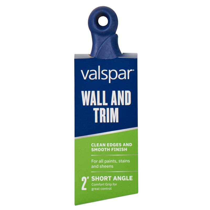 Valspar Wall and Trim Series 880289200 Sash Brush, 2 in W, Angle Brush, Polyester Bristle, Ergonomic, Short Handle