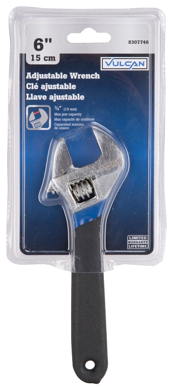 Vulcan JL149063L Adjustable Wrench, 6 in OAL, 1.04 in Jaw, Steel/Vinyl, Chrome, Non-Slip Grip Handle