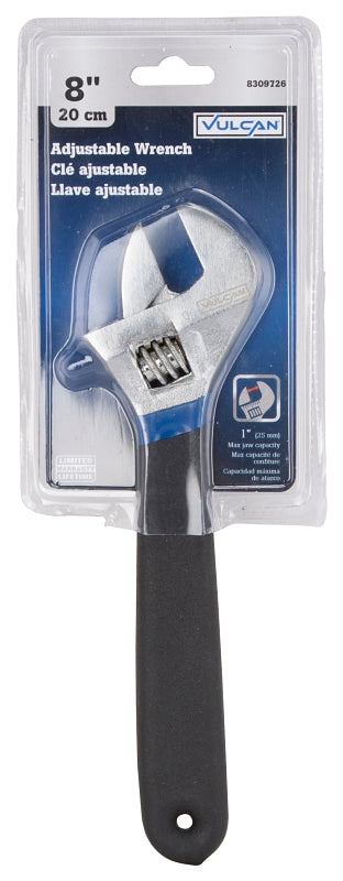 Vulcan JL149083L Adjustable Wrench, 8 in OAL, 1.04 in Jaw, Steel/Vinyl, Chrome, Non-Slip Grip Handle
