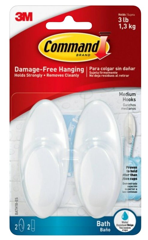 Command BATH18-ES Bath Hook, Plastic, Frosted