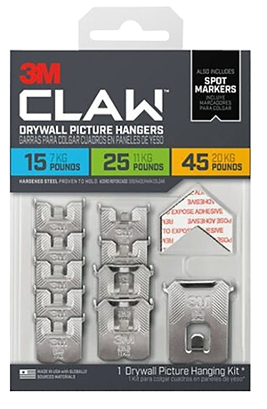 3M 3PHKITM-10ES Drywall Picture Hanger Variety Pack with Spot Marker, 45 lb, Steel, 1/8 in Projection