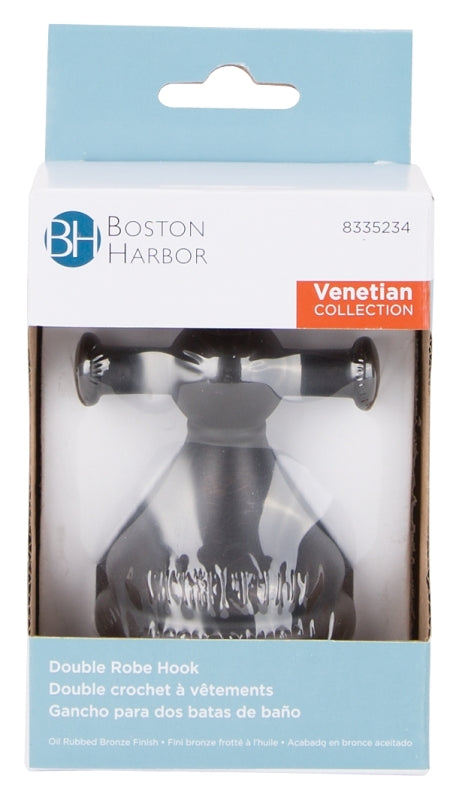 Boston Harbor L5053-50-10-3L Double Robe Hook, 2 -Hook, Zinc, Oil-Rubbed Bronze, Wall