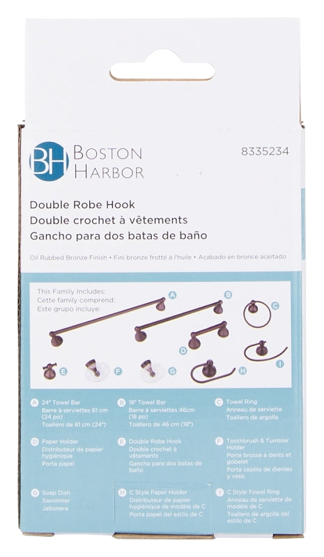 Boston Harbor L5053-50-10-3L Double Robe Hook, 2 -Hook, Zinc, Oil-Rubbed Bronze, Wall