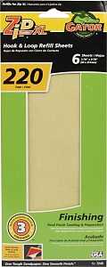 Gator ZipXL 7249 Sanding Sheet Refill, 9-7/8 in L, 3-7/8 in W, 220 Grit, Extra Fine, Aluminum Oxide Abrasive