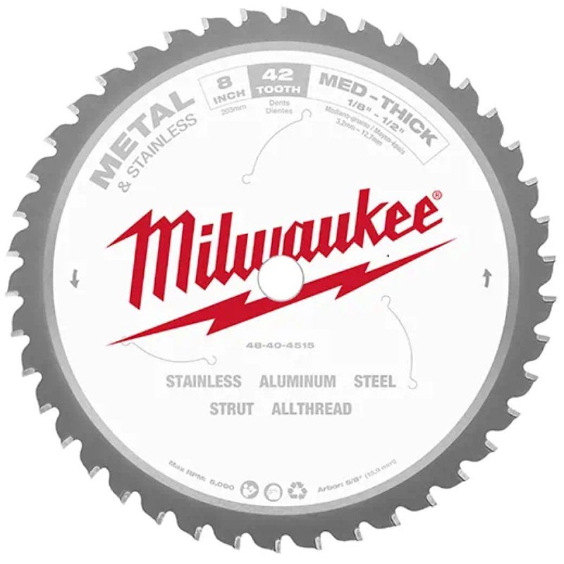 Milwaukee 48-40-4515 Circular Saw Blade, 8 in Dia, 5/8 in Arbor, 42-Teeth, Carbide Cutting Edge