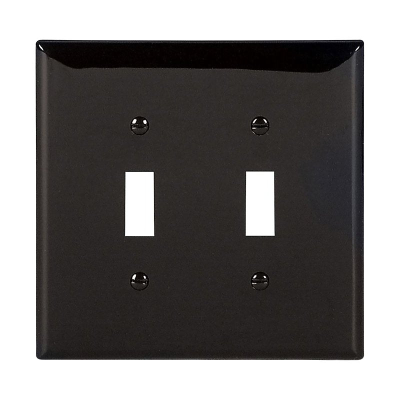 Eaton Wiring Devices PJ2BK Wallplate, 4.87 in L, 4.94 in W, 2-Gang, Polycarbonate, Black, High-Gloss, Pack of 20