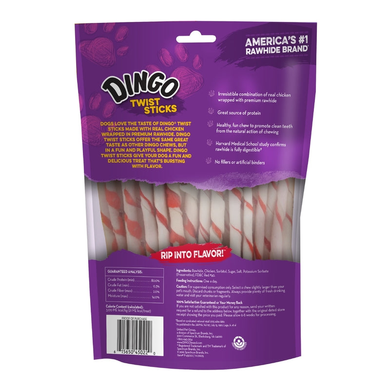 Dingo Twist Sticks All Size Dogs Adult Rawhide Twists Chicken 50 pk