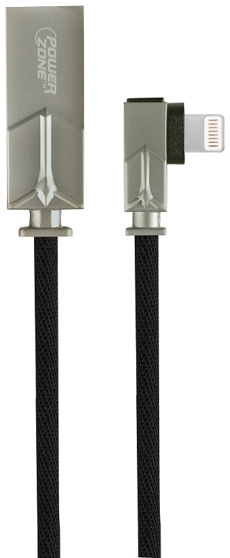 PowerZone T53-LIGHTNING Lightning Charging Cable, Aluminum Alloy + Braided Wire, Black, 3 ft L