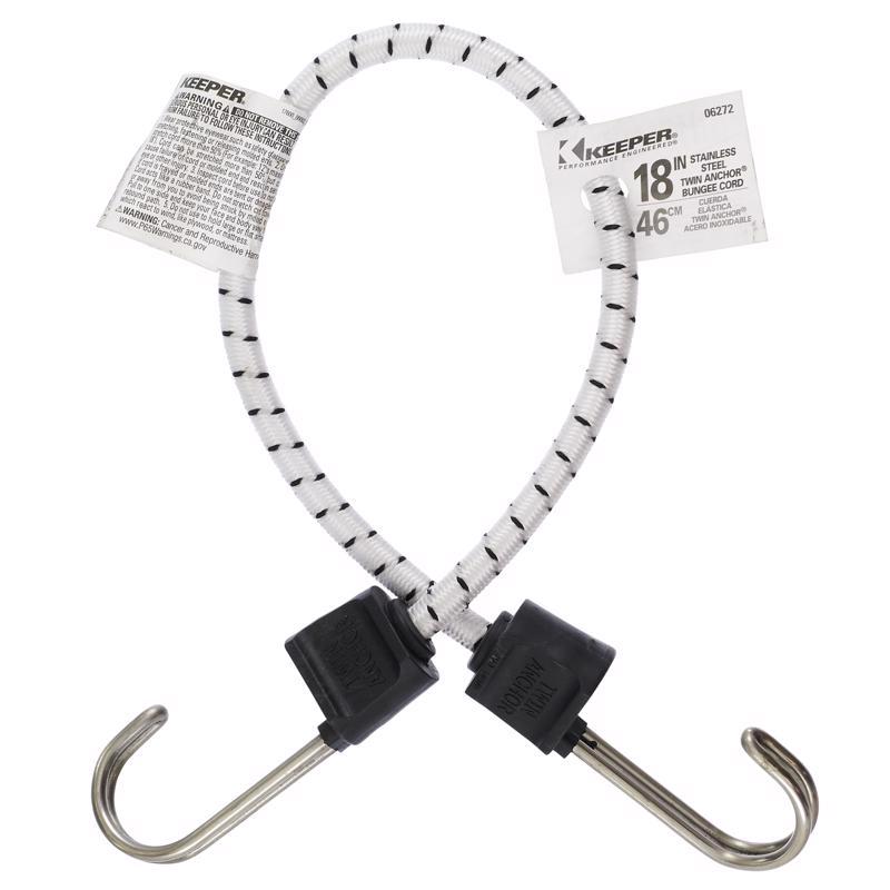 Keeper Twin Anchor White Bungee Cord 18 in. L X 0.315 in. 1 pk, Pack of 10