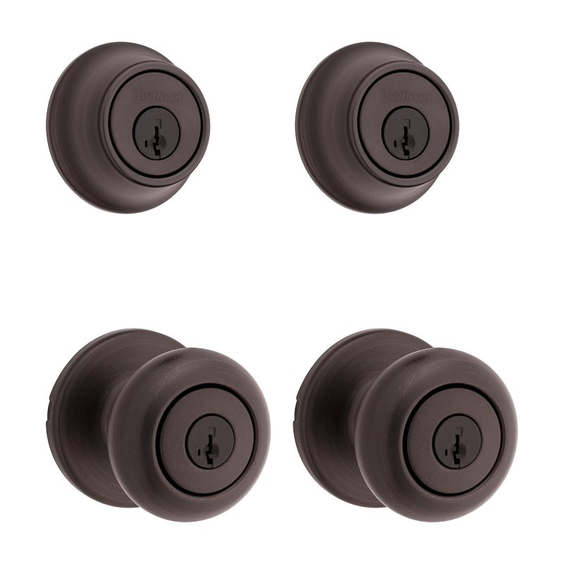Kwikset Cove Series 92420-063 Entry Knob and Single Cylinder Deadbolt, Knob Handle, Venetian Bronze, 3 Grade, Metal