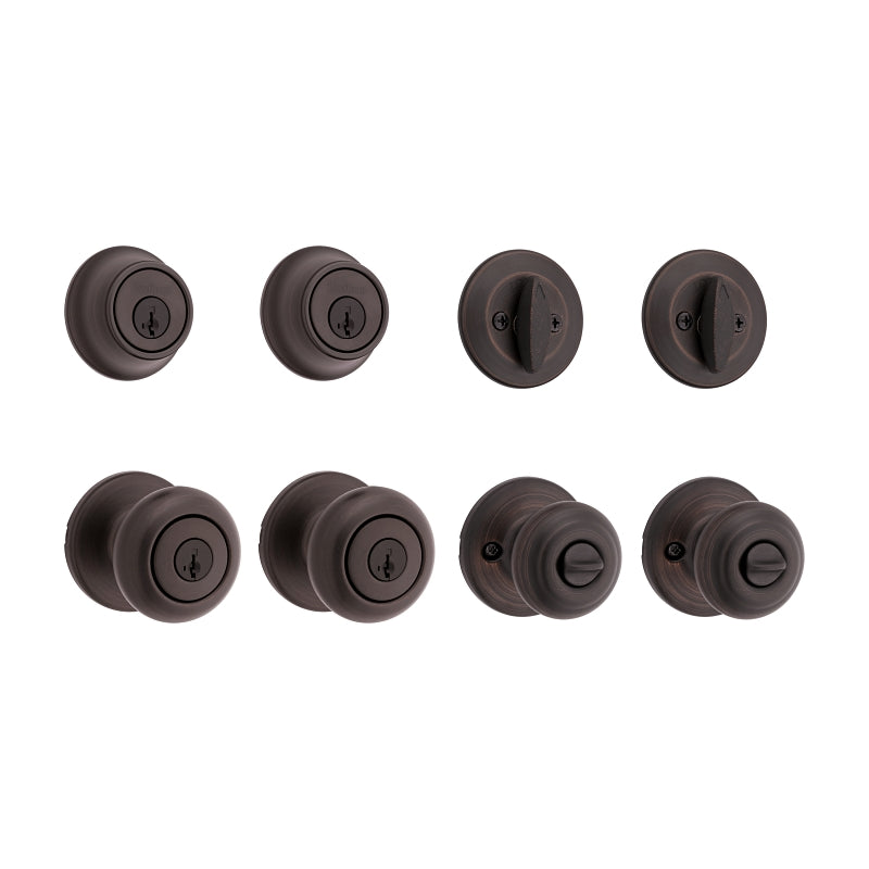 Kwikset Cove Series 92420-063 Entry Knob and Single Cylinder Deadbolt, Knob Handle, Venetian Bronze, 3 Grade, Metal