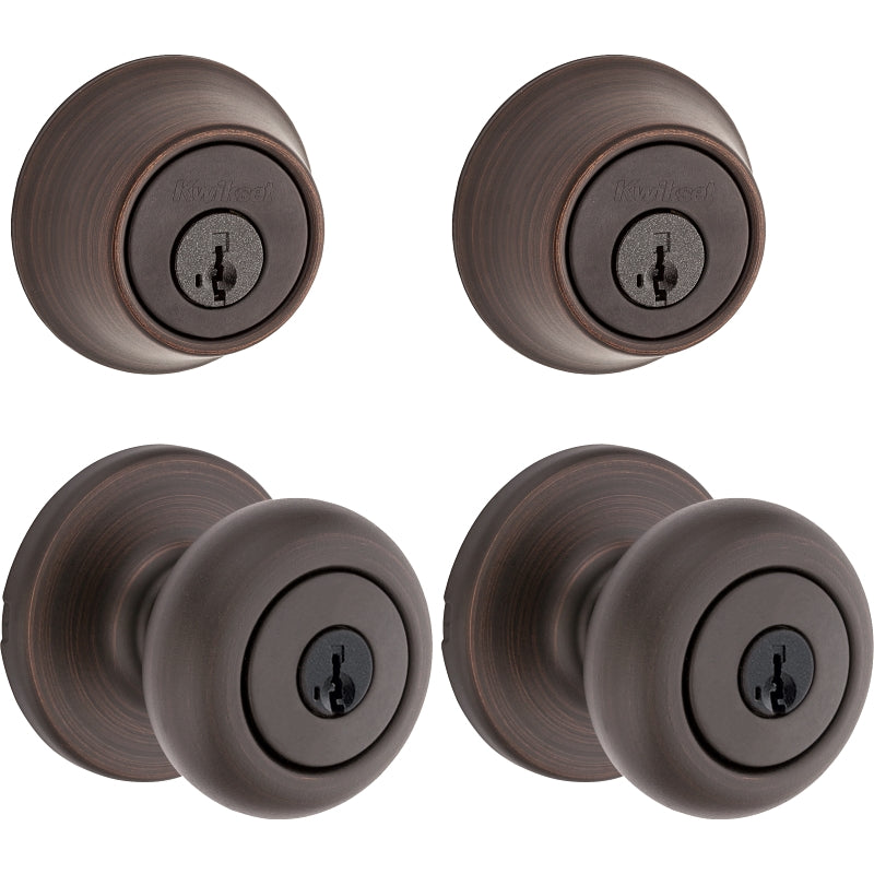 Kwikset Cove Series 92420-063 Entry Knob and Single Cylinder Deadbolt, Knob Handle, Venetian Bronze, 3 Grade, Metal