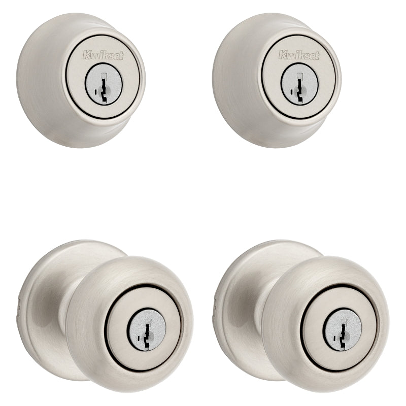 Kwikset Cove Series 92420-059 Entry Knob and Single Cylinder Deadbolt, Knob Handle, Satin Nickel, Knob Interior Handle