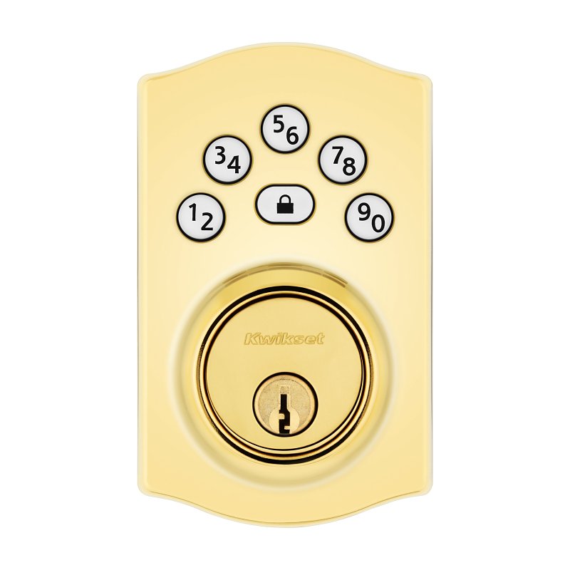 Kwikset Powerbolt 240 Series 992400-001 Keypad Electronic Lock, 3 Grade, Zinc, Lifetime Polished Brass, KW1 Keyway