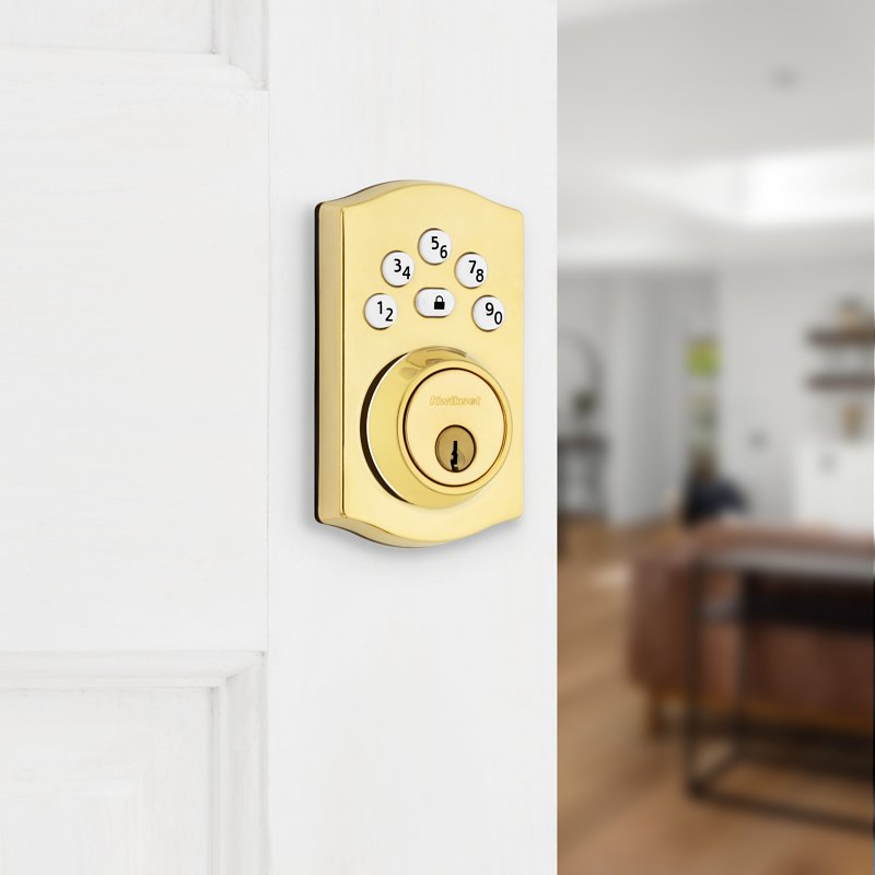 Kwikset Powerbolt 240 Series 992400-001 Keypad Electronic Lock, 3 Grade, Zinc, Lifetime Polished Brass, KW1 Keyway