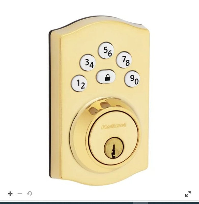 Kwikset Powerbolt 240 Series 992400-001 Keypad Electronic Lock, 3 Grade, Zinc, Lifetime Polished Brass, KW1 Keyway