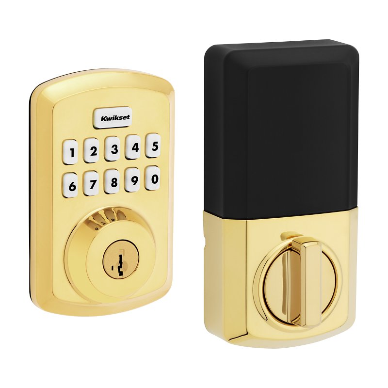Kwikset Powerbolt 250 Series 992500-001 Keypad Electronic Lock, 3 Grade, Zinc, Lifetime Polished Brass, KW1 Keyway