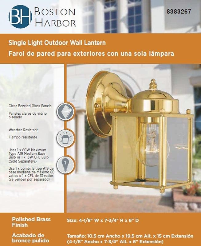 Boston Harbor 4000NH-2-3L Outdoor Lantern, 120 V, 60 W, Steel Fixture, Polished Brass Fixture