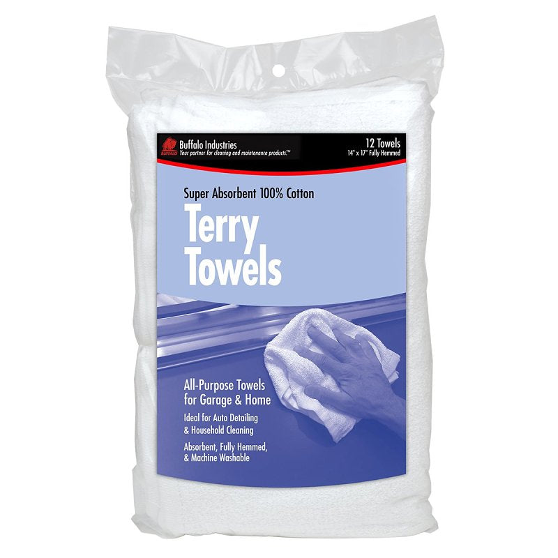 Buffalo 60220 Terry Towel, White, 12, 14 in L, 17 in W, Cotton