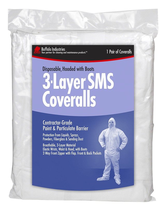 Buffalo 68442 3-Layer SMS Coveralls, XL, Zipper, Polypropylene