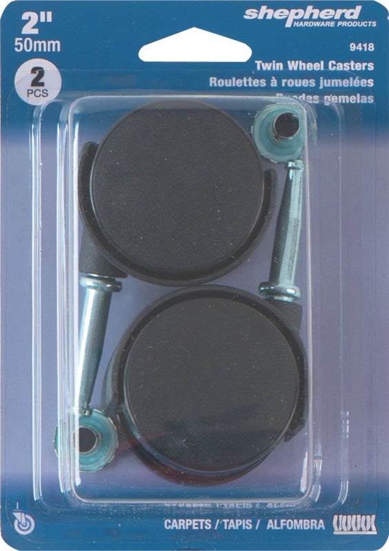 Shepherd Hardware 9418 Swivel Caster, Stem Mounting, 4.63 in W x 1-3/4 in D x 6.56 in H Dimensions, 2 in Dia Wheel