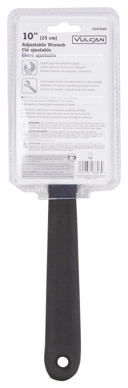 Vulcan JL149103L Adjustable Wrench, 10 in OAL, 1.04 in Jaw, Steel/Vinyl, Chrome, Non-Slip Grip Handle