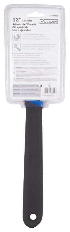 Vulcan JL149123L Adjustable Wrench, 12 in OAL, 1.04 in Jaw, Steel/Vinyl, Chrome, Non-Slip Grip Handle