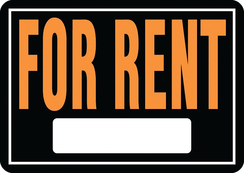 Hy-Ko Hy-Glo Series 802 Identification Sign, 14 x 9-1/4 in Dimensions, Rectangular, FOR RENT, Fluorescent Orange Legend, Pack of 12