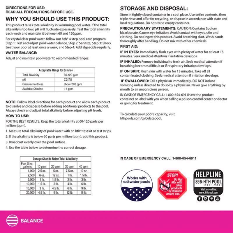 HTH Pool Care Granule Alkalinity Increaser 5 lb, Pack of 4