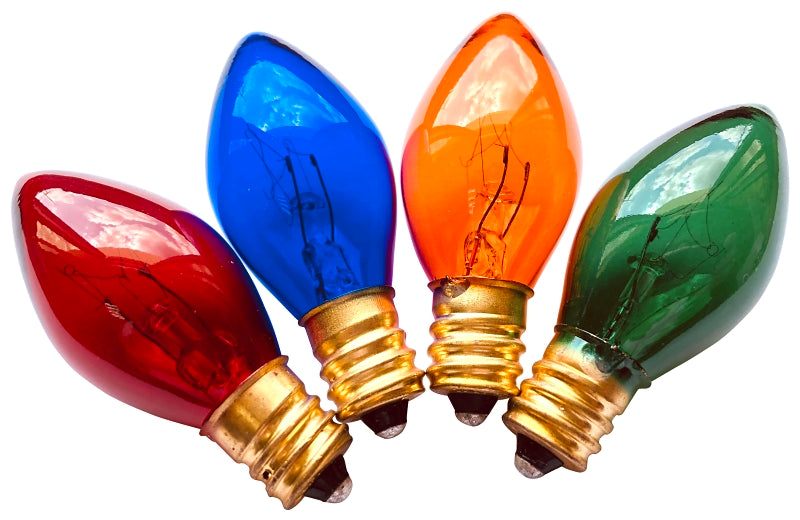 Hometown Holidays 19124 Light Bulb, 5 W, Candelabra Lamp Base, Incandescent Lamp, Transparent Multi-Color Light, Pack of 25