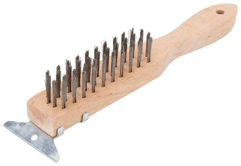 ProSource WB01411S Wire Brush with Scraper, 4-3/4 in L Brush, 1 in W Brush, Metallic Bristle, 2-7/8 in L Trim