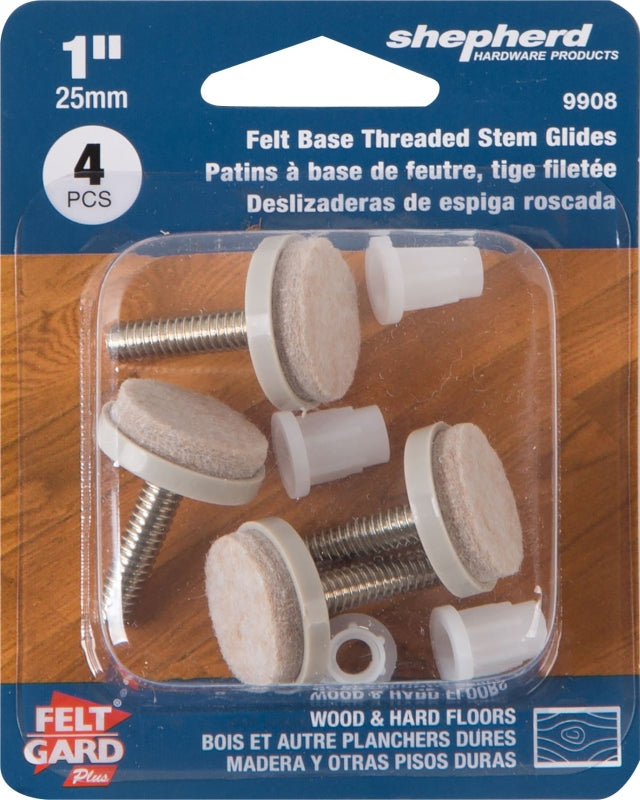 Shepherd Hardware FeltGard Series 9908 Furniture Pad, Round, 1 in Dimensions, 75 lb, Felt/Metal, Almond, 4/PK, Pack of 6