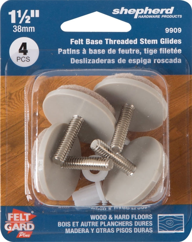 Shepherd Hardware FeltGard Series 9909 Furniture Pad, Round, 1-1/2 in Dimensions, 75 lb, Felt/Metal, Almond, 4/PK, Pack of 6