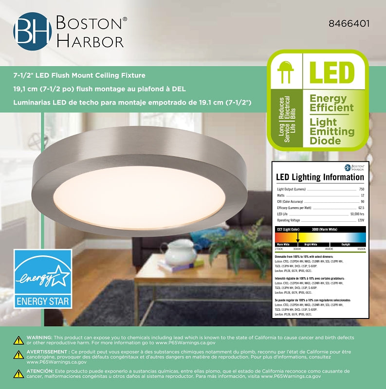 Boston Harbor CL040B BN Ceiling Light Fixture, 0.1 A, 120 V, 10 W, LED Lamp, 750 Lumens, 3000 K Color Temp
