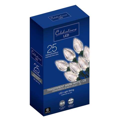 Celebrations Blue LED C9 Warm White 25 ct String Christmas Lights 16 ft.