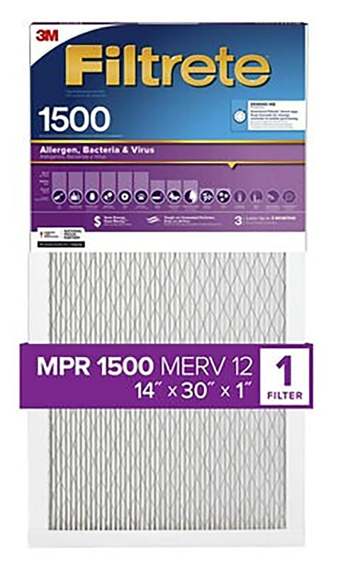 Filtrete 2024DC-4 Air Filter, 30 in L, 14 in W, 12 MERV, 1500 MPR, For: Air Conditioner, Furnace and HVAC System, Pack of 4
