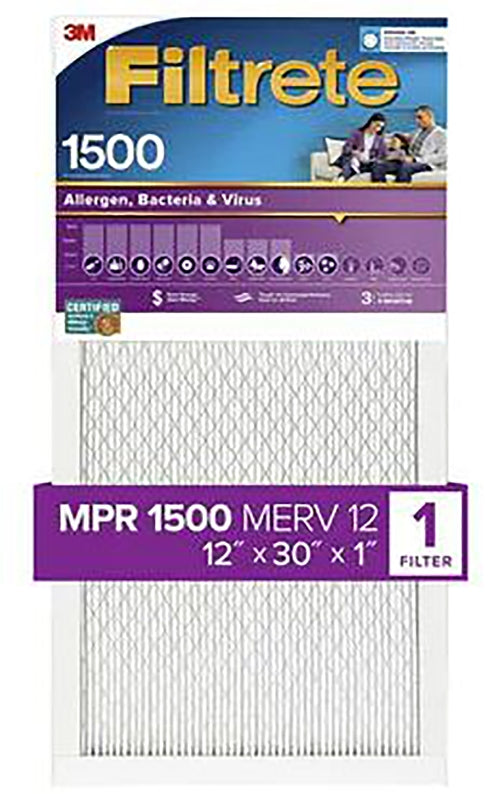 Filtrete 2042DC-4 Air Filter, 30 in L, 12 in W, 12 MERV, 1500 MPR, For: Air Conditioner, Furnace and HVAC System, Pack of 4