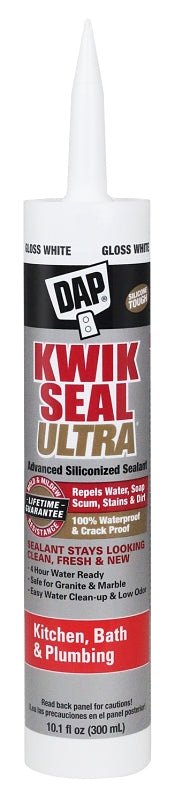 DAP 18897 Siliconized Sealant, White, 0 to 150 deg F, 10.1 oz Cartridge, Pack of 12
