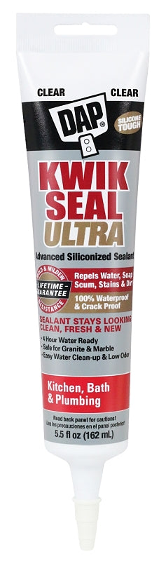 DAP 18915 Siliconized Sealant, Clear, 0 to 170 deg F, 5.5 oz Tube