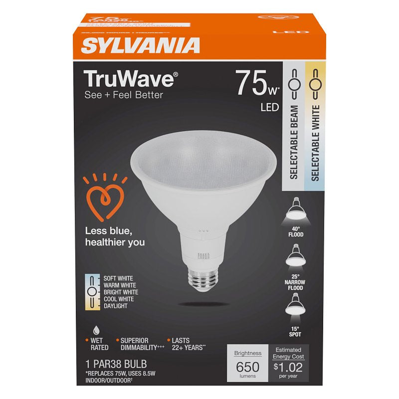 Sylvania TruWave 42286 LED Bulb, 5CCT Selectable, PAR38 Lamp, 75 W Equivalent, E26 Medium Lamp Base, Dimmable, Pack of 4